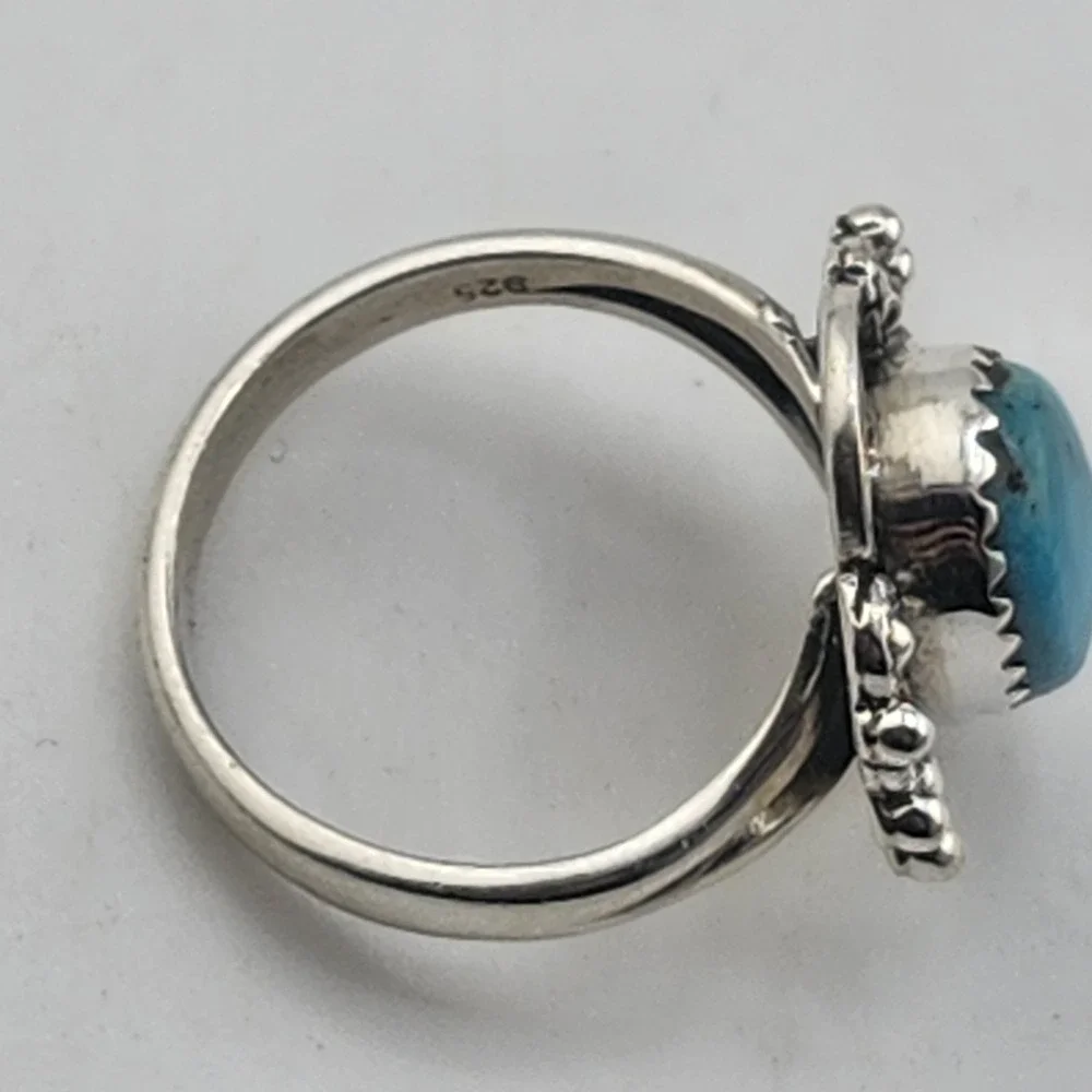 Sterling Silver 925 Kingman Turquoise Ring‎ Ssize 6.5 Southwestern Style Setting